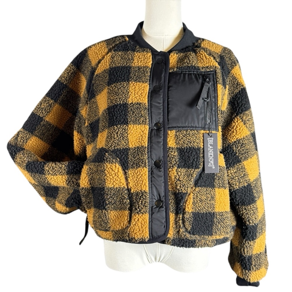 NWT Blank NYC Checkered Fleece Bomber Teddy Jacket Womens Size Medium